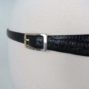 LAUREN RALPH LAUREN Women's Black Embossed Leather Belt with Silver Buckle L